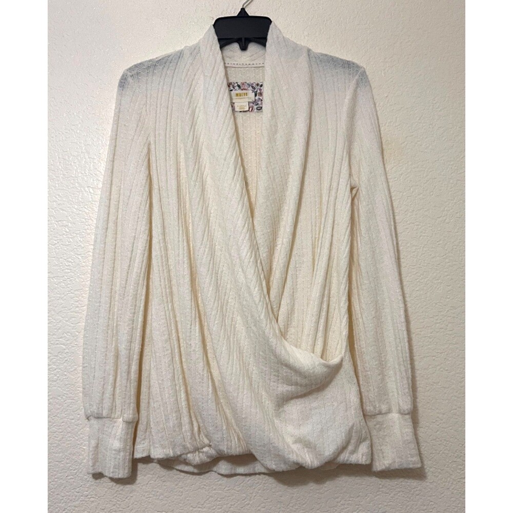 MAEVE Anthropologie Ivory Rafela Hacci Surplice Faux Wrap Sweater Top Size XS
